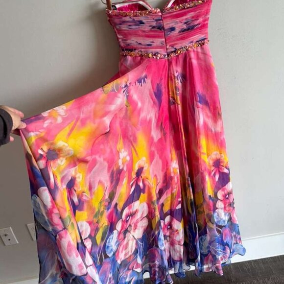 La Femme Womens Rhinestones Embellishments Floral Print Prom Dress Pink Size 4 - Picture 10 of 12